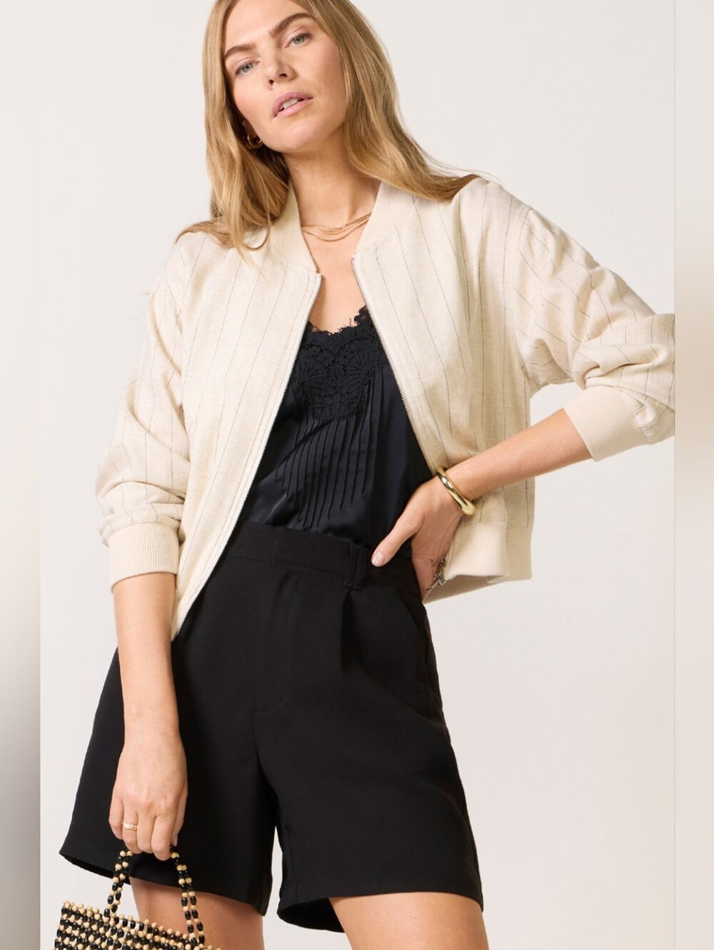 Evereve Macy Stripe Bomber Jacket Size Small